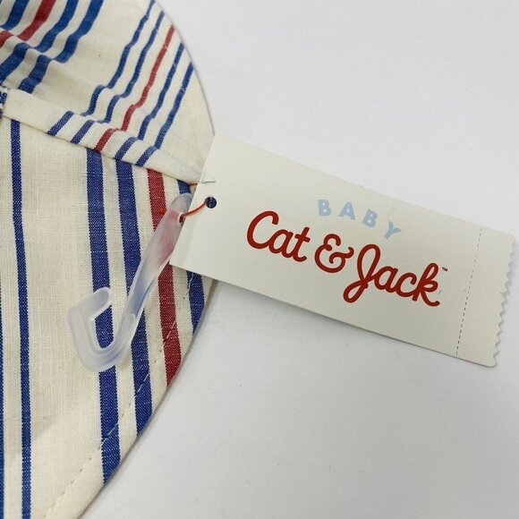 Cat & Jack Baby Boys 0-6 M Striped Reversible Bucket Hat in Red/Cream/Blue 2208 - Picture 3 of 8